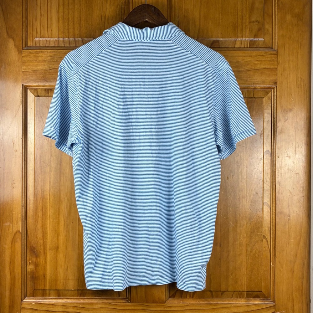 Tasc Performance Mens Polo Shirt Blue White Stripe Reynolds Wrap Logo Size M - Picture 2 of 9